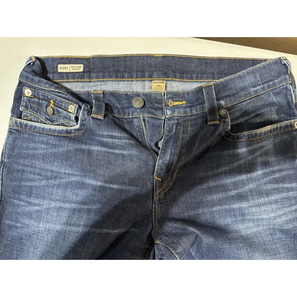 True Religion Ricky Straight Jeans‎ Men's Size 34 Blue Denim Pockets